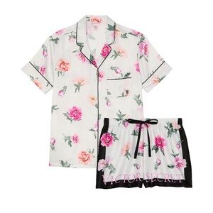 Victoria's Secret Glazed Satin Short Pajama Set pink floral